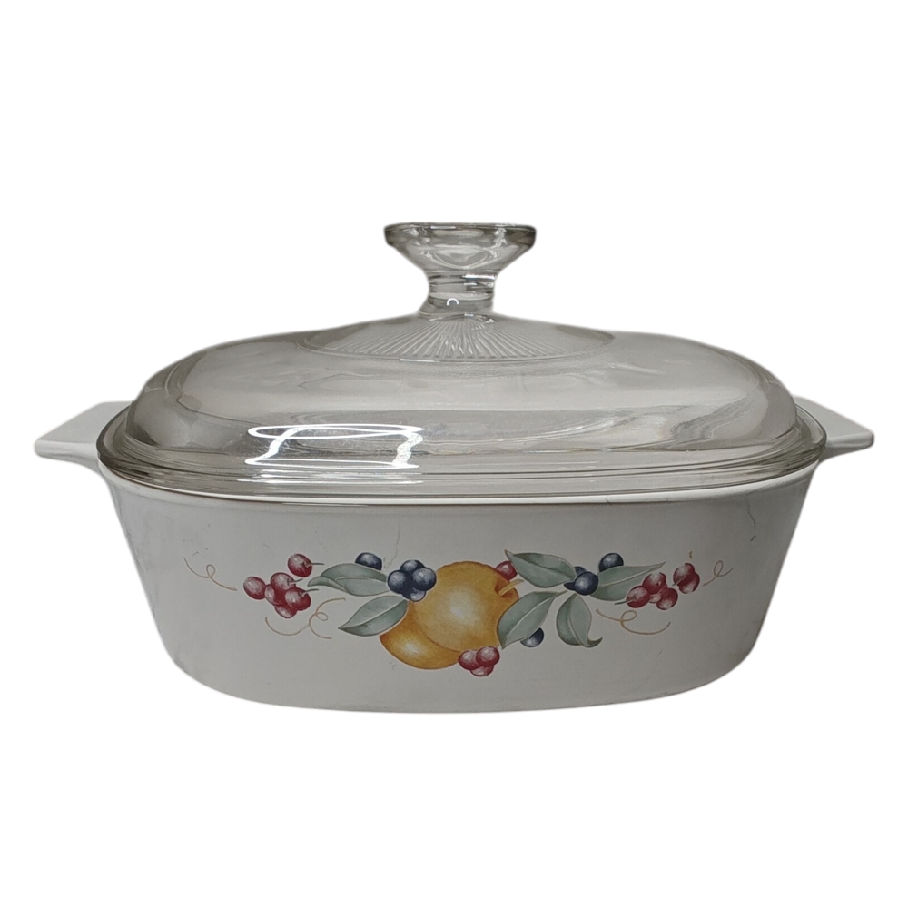 Pyrex Glass Lid Casserole Dish Fruit Design Vintage